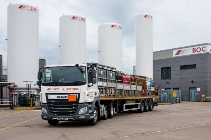 Suttons lorry fitted with gas containers ready for transportation,